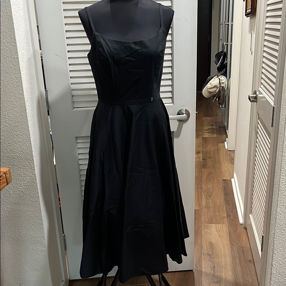 White House Black Market black spaghetti strap lined cotton A-line dress 8 - Picture 2 of 8